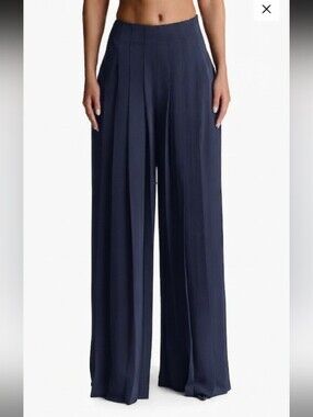 Naked Wardrobe pleated super wide leg a bit satin deep dark Blue large
